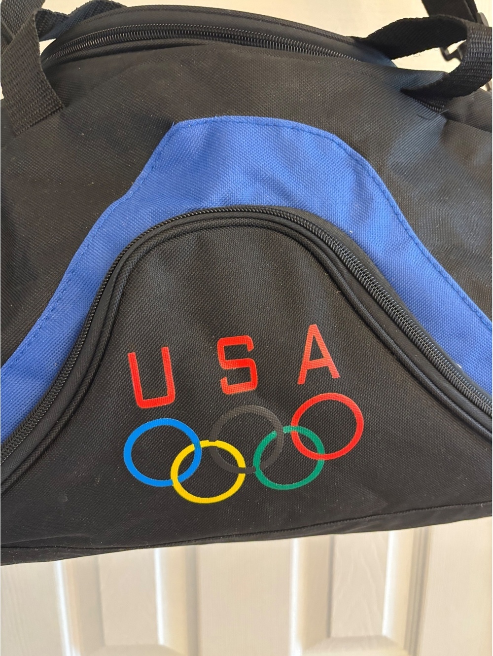 USA Olympic Rings Duffel Bag Black Blue Gym Travel Sports Shoulder Bag - Picture 2 of 12
